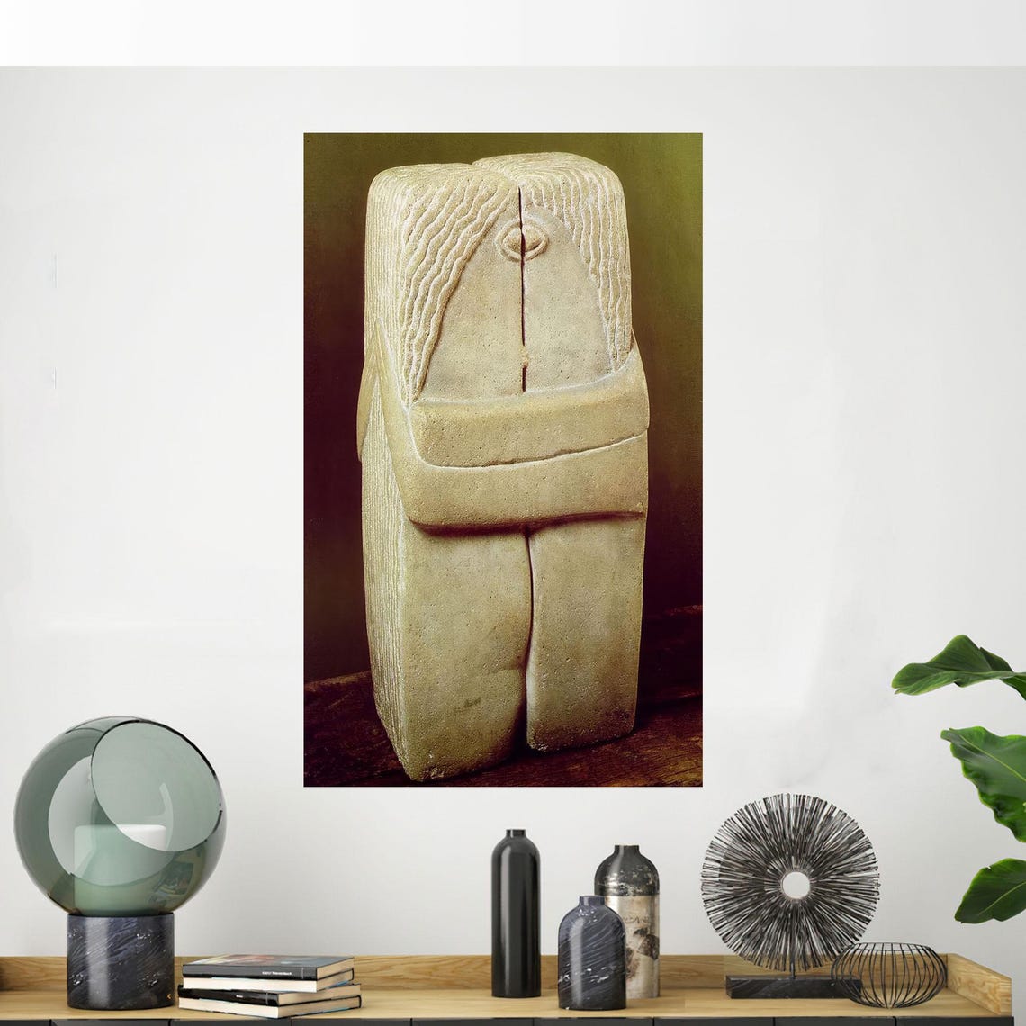 Stone Embrace Sculpture Modern Carved Lovers Statue Art Print