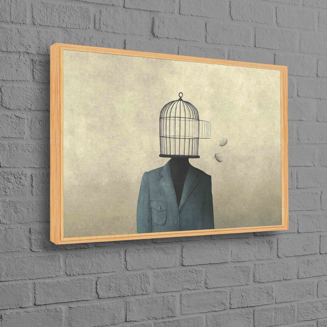 Man With Open Birdcage, Modern Surrealism Art Print