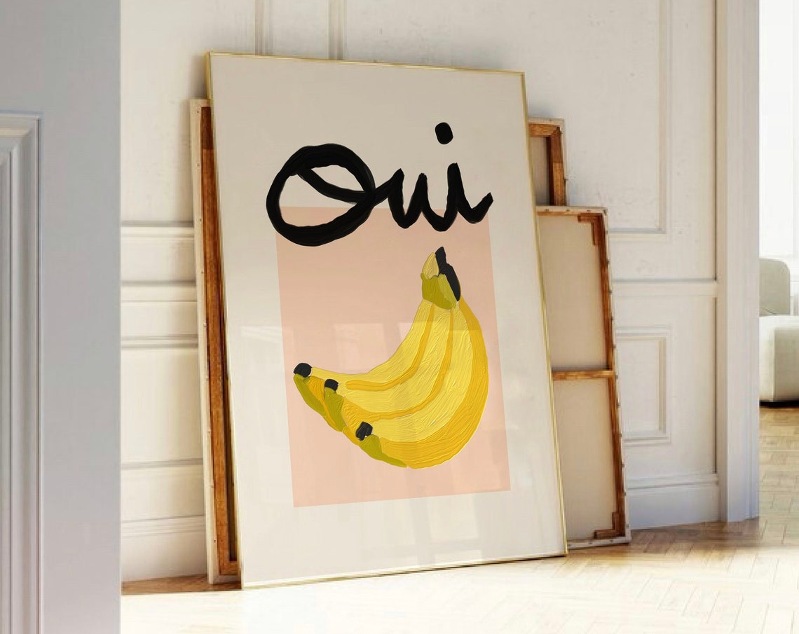Oui Banana French Retro Pop Kitchen Fruit Illustration Poster - Image 3