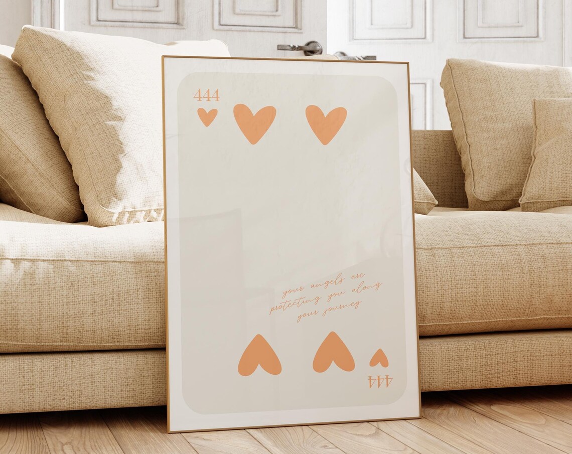 Angel Number 444 Peach Hearts Playing Card Spiritual Aura Poster