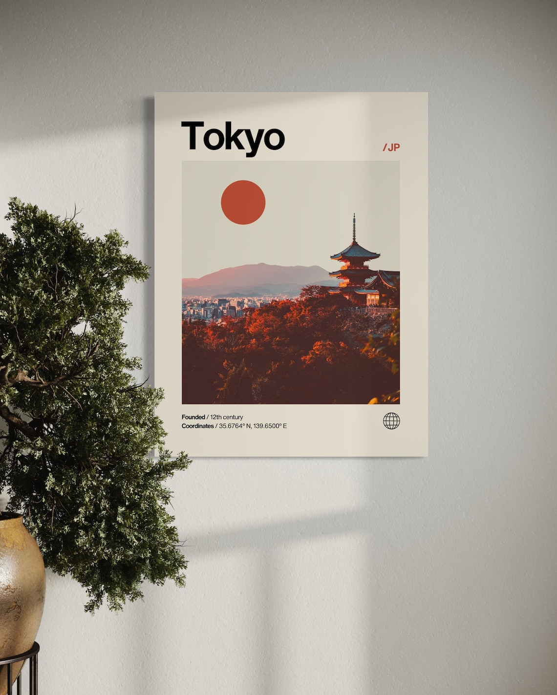 Tokyo Japan Sunset Pagoda Minimalist Helvetica Travel Poster - Image 3