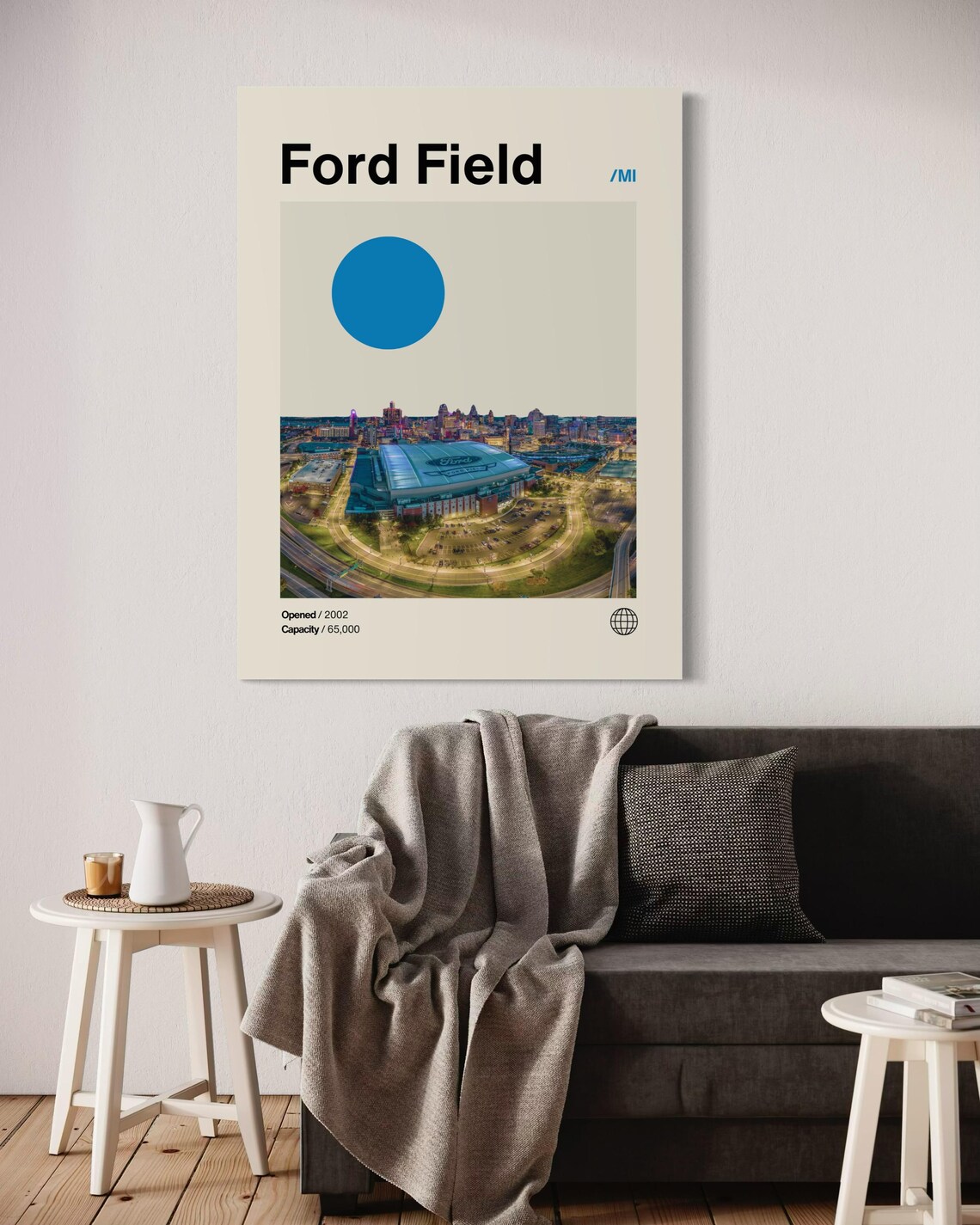 Ford Field Detroit Lions Minimalist Football Art Print - Image 2