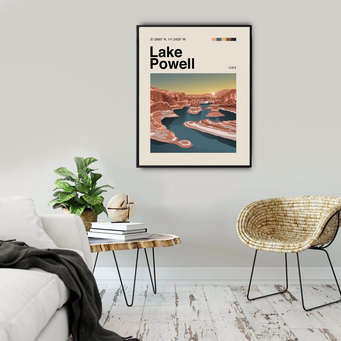 Lake Powell Poster Minimalist Helvetica Mid Century Modern Lake Powell Travel Print Powell Poster Lake Powell Utah Lake Powell Art - Image 2