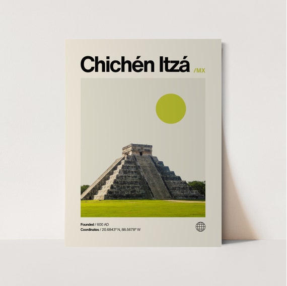 Chichen Itza Mexico Minimalist Mid Century Modern Pyramid Poster