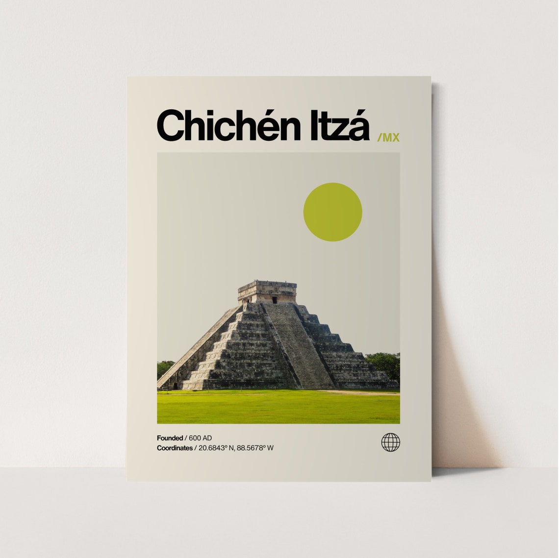 Chichen Itza Mexico Minimalist Mid Century Modern Pyramid Poster