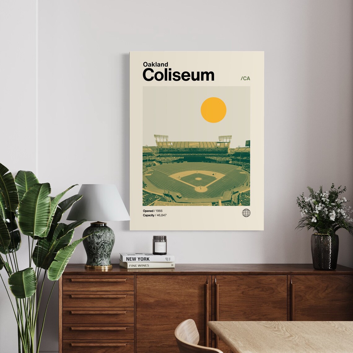 Oakland Coliseum Minimalist Mid-Century Baseball Art Print - Image 3