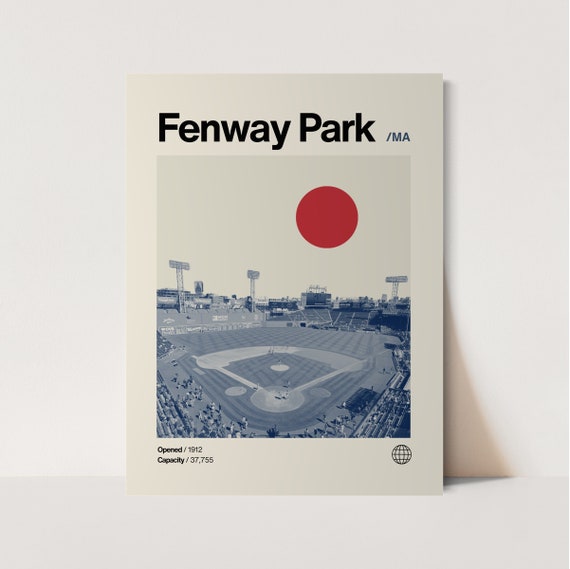 Fenway Park Monotone Poster Redsox Poster Minimalist Helvetica Mid Century Modern Baseball Art Baseball Stadium Poster Muted Fenway