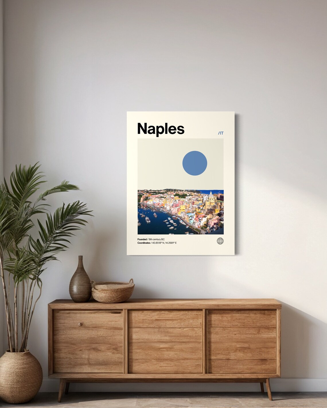 Naples Italy Colorful Harbor Town Boats Helvetica Travel Poster - Image 3