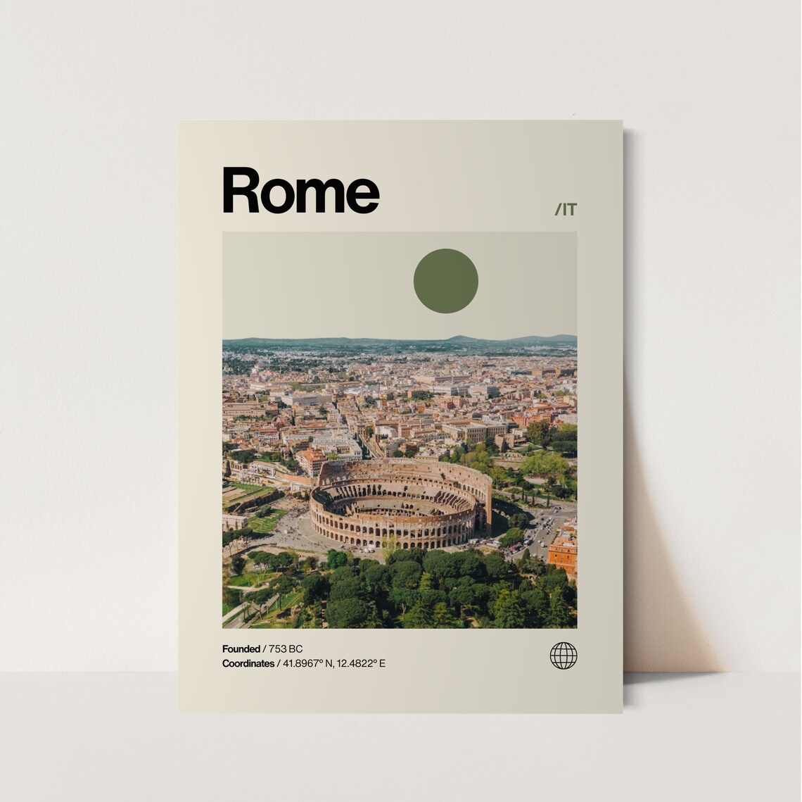 Rome Italy Colosseum Aerial Full Color Helvetica Travel Poster
