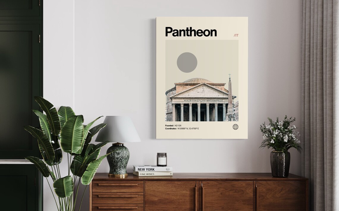 Rome Italy Pantheon Columns Facade Ancient Helvetica Travel Poster - Image 3