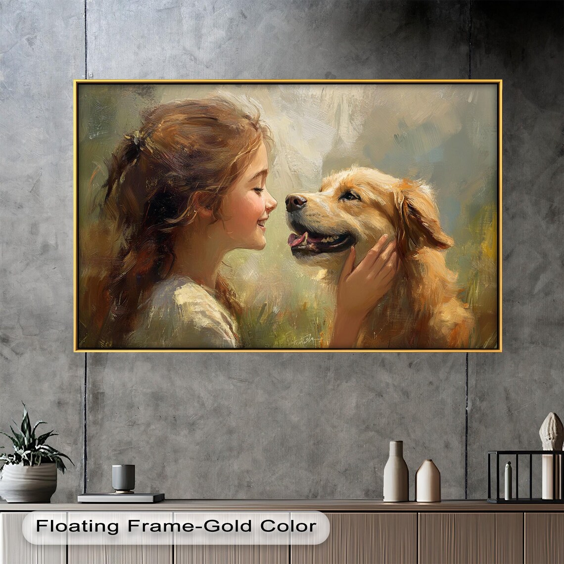 Girl And Dog, Heartwarming Pet Portrait Art Print