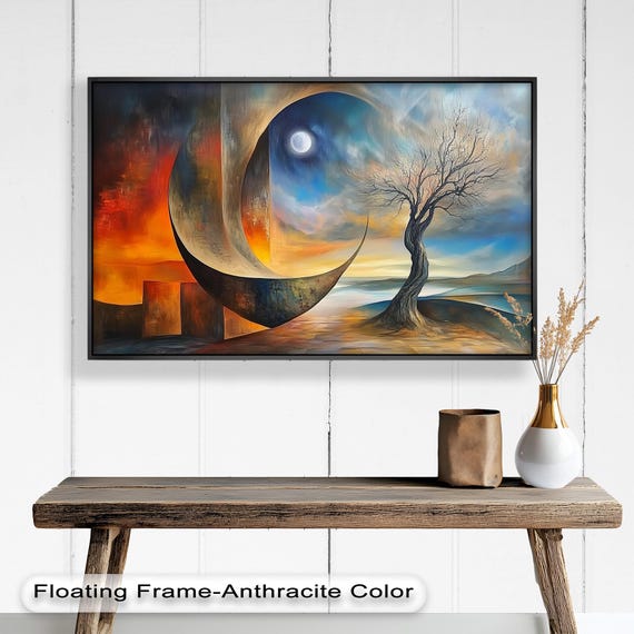 Surreal Moon And Tree Abstract Nature Painting