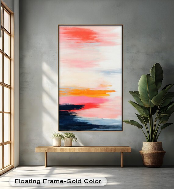 Sunset Pink And Navy Abstract Wall Art