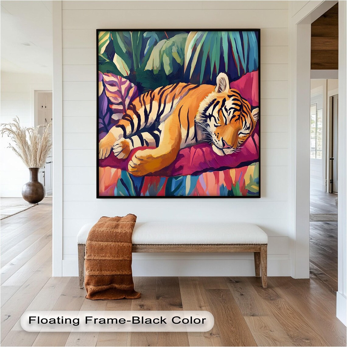 Sleeping Tiger Art Print, Vibrant Jungle Decor - Image 2