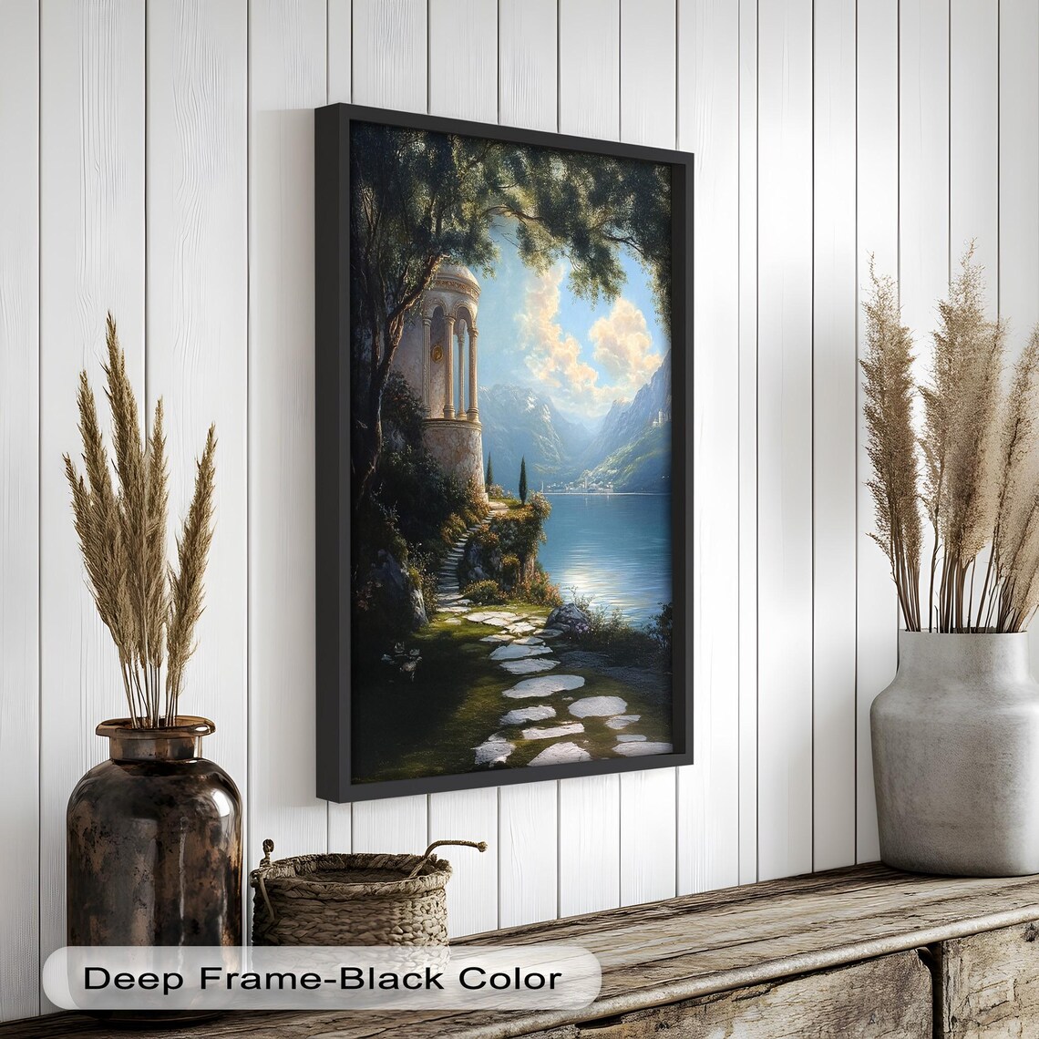 Temple By The Lake, Serene Nature Landscape Print - Image 3