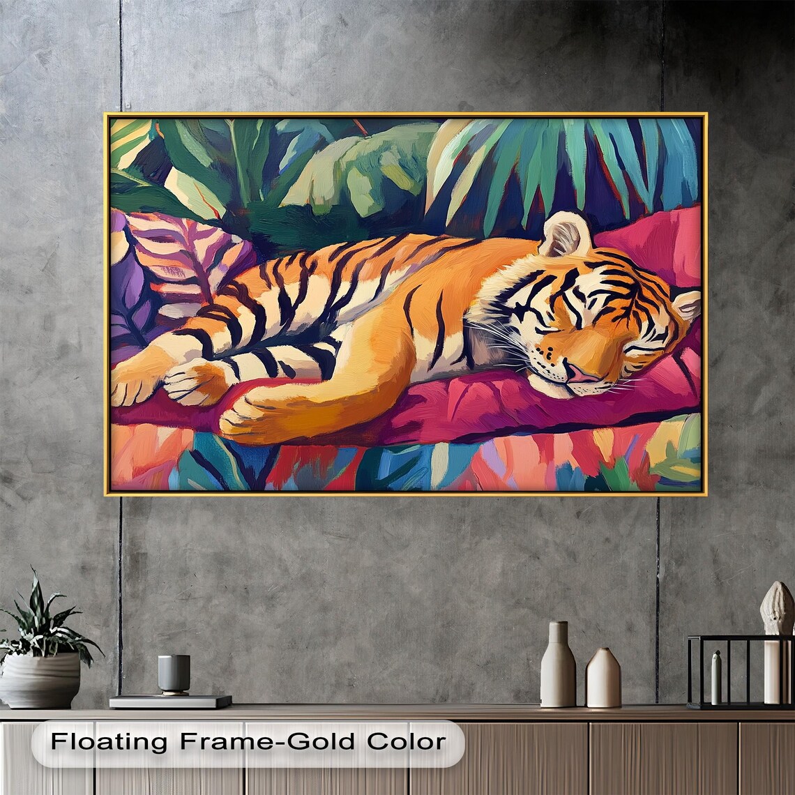 Sleeping Tiger Art Print, Vibrant Jungle Decor - Image 3