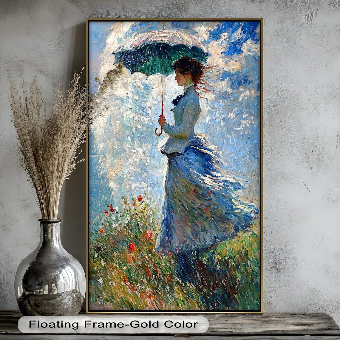 Woman With Parasol, Elegant Impressionist Nature Scene - Image 3