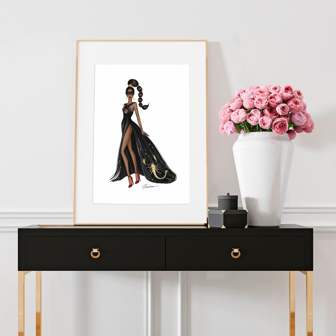 Scorpio Zodiac Woman Black Gown Gold Scorpion Masquerade Poster - Image 3
