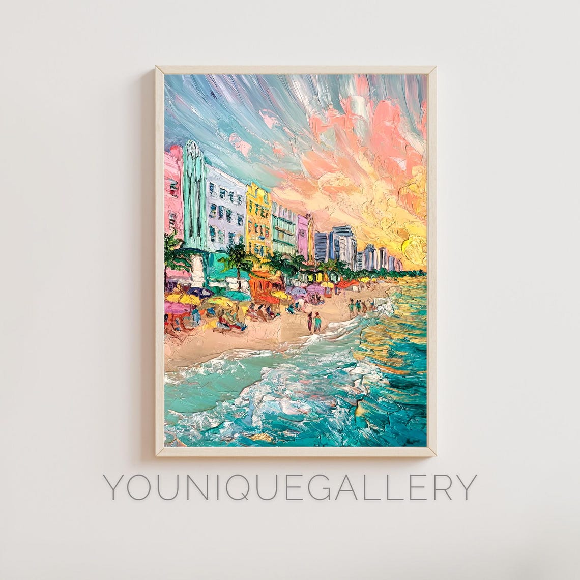 Miami South Beach Ocean Drive Art Deco Sunset Beach Umbrellas Poster