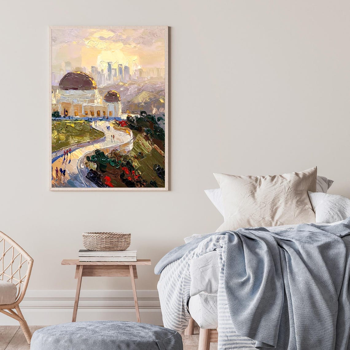 Griffith Observatory Los Angeles Sunset Skyline Impasto Oil Poster - Image 2
