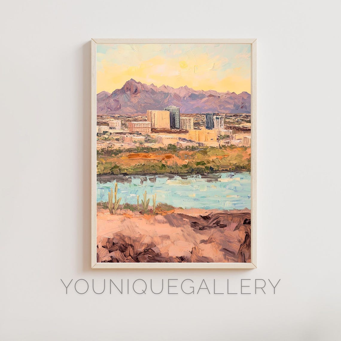 El Paso Texas Desert Mountain Cityscape Sunset Oil Painting Poster