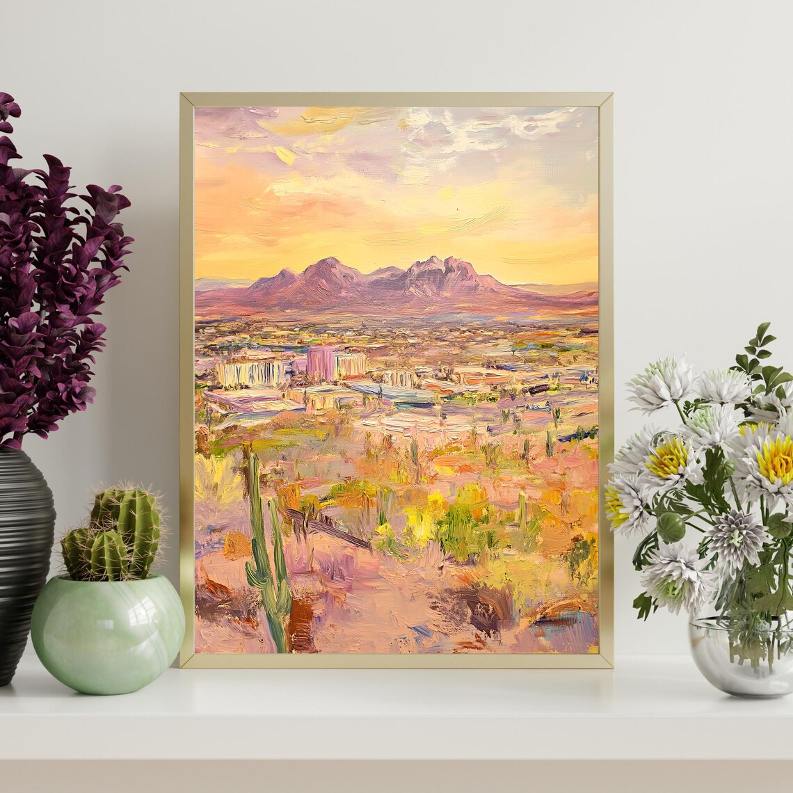 Mesa Arizona Desert Sunset Mountain Southwest Oil Painting Poster - Image 4