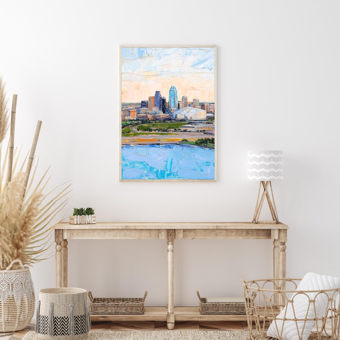 Kansas City Missouri Downtown Skyline River Oil Painting Poster - Image 3