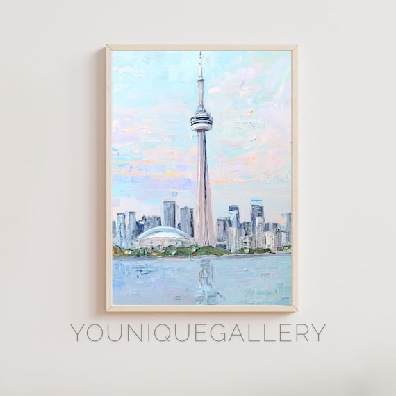 CN Tower Toronto Skyline Pastel Oil Painting Cityscape Travel Poster