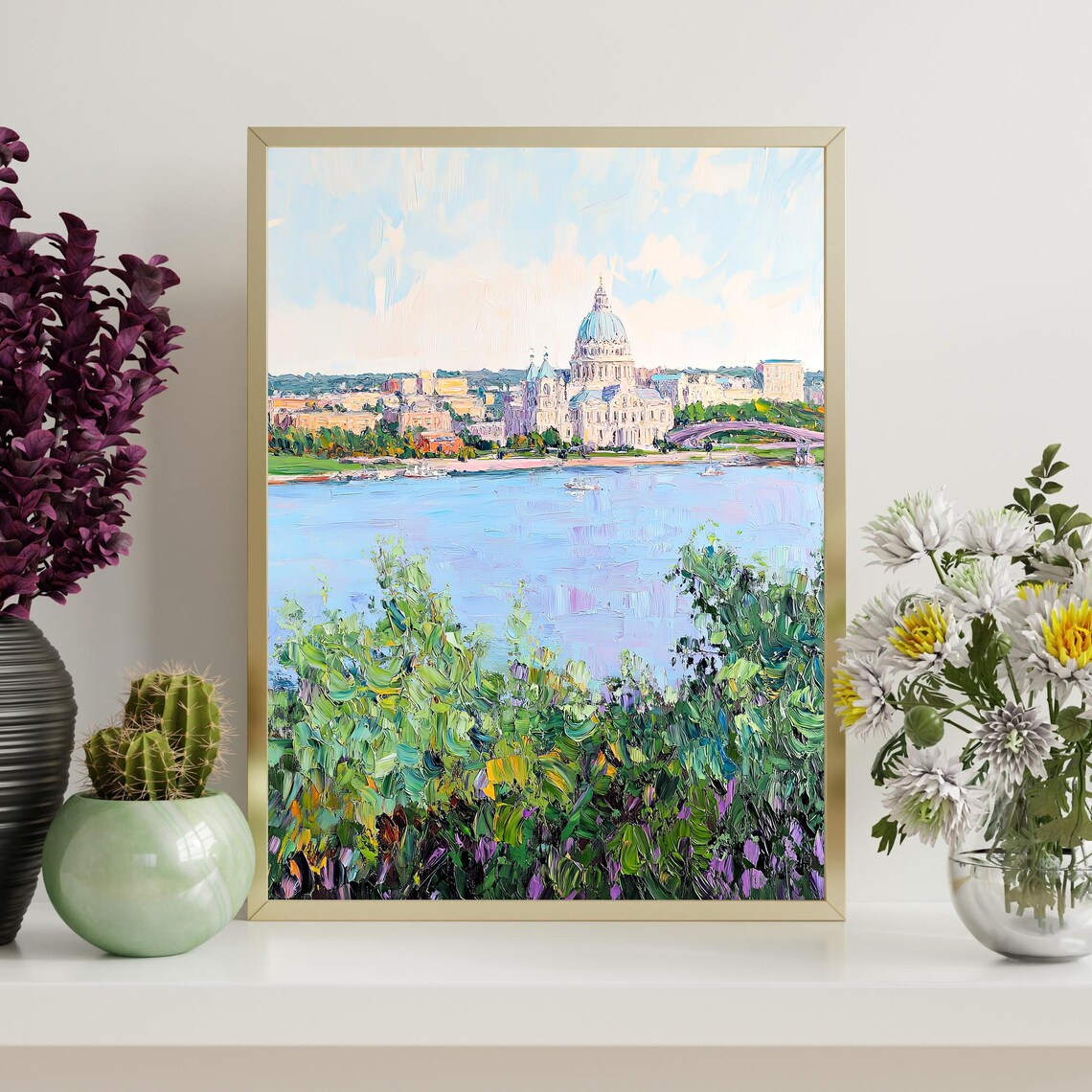 Capitol Dome Riverfront Cityscape Impressionist Oil Painting Wall Art - Image 4