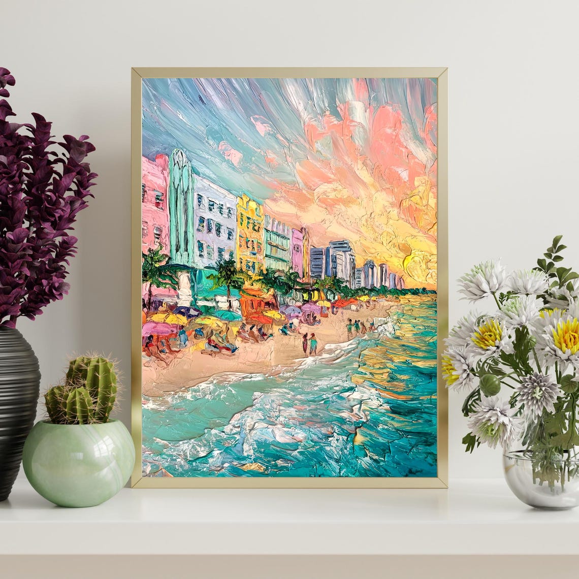 Miami South Beach Ocean Drive Art Deco Sunset Beach Umbrellas Poster - Image 4