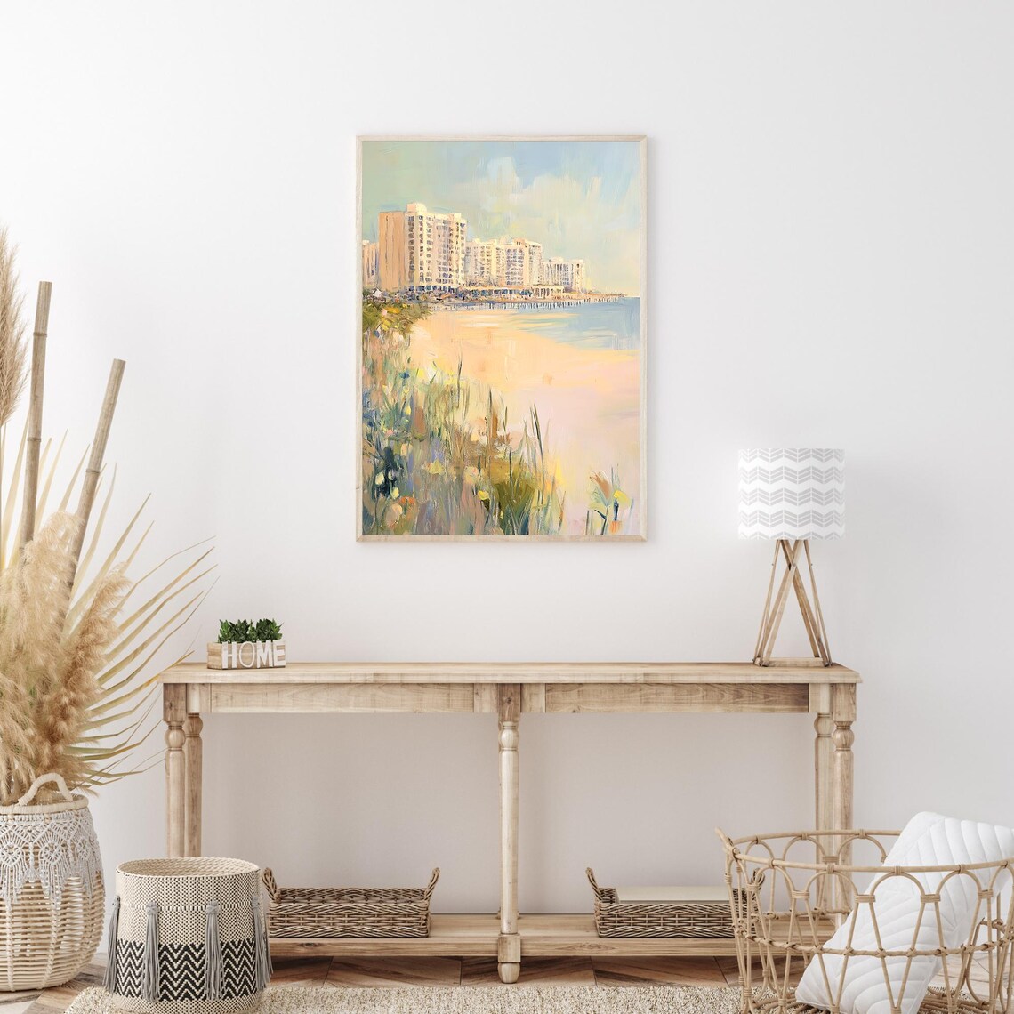 Virginia Beach Oceanfront Boardwalk Beach Grass Oil Painting Poster - Image 3