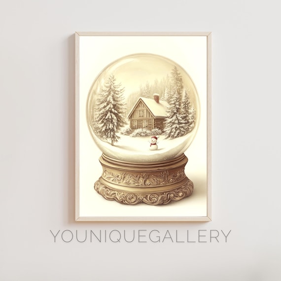Christmas Snow Globe Winter Cabin Scene Vintage Holiday Poster