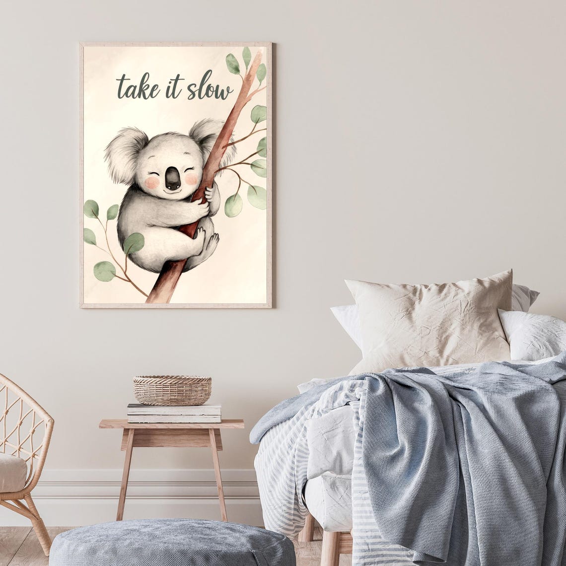 Take It Slow Koala Wall Art Cute Inspirational Animal Nursery Room Decor - Image 2