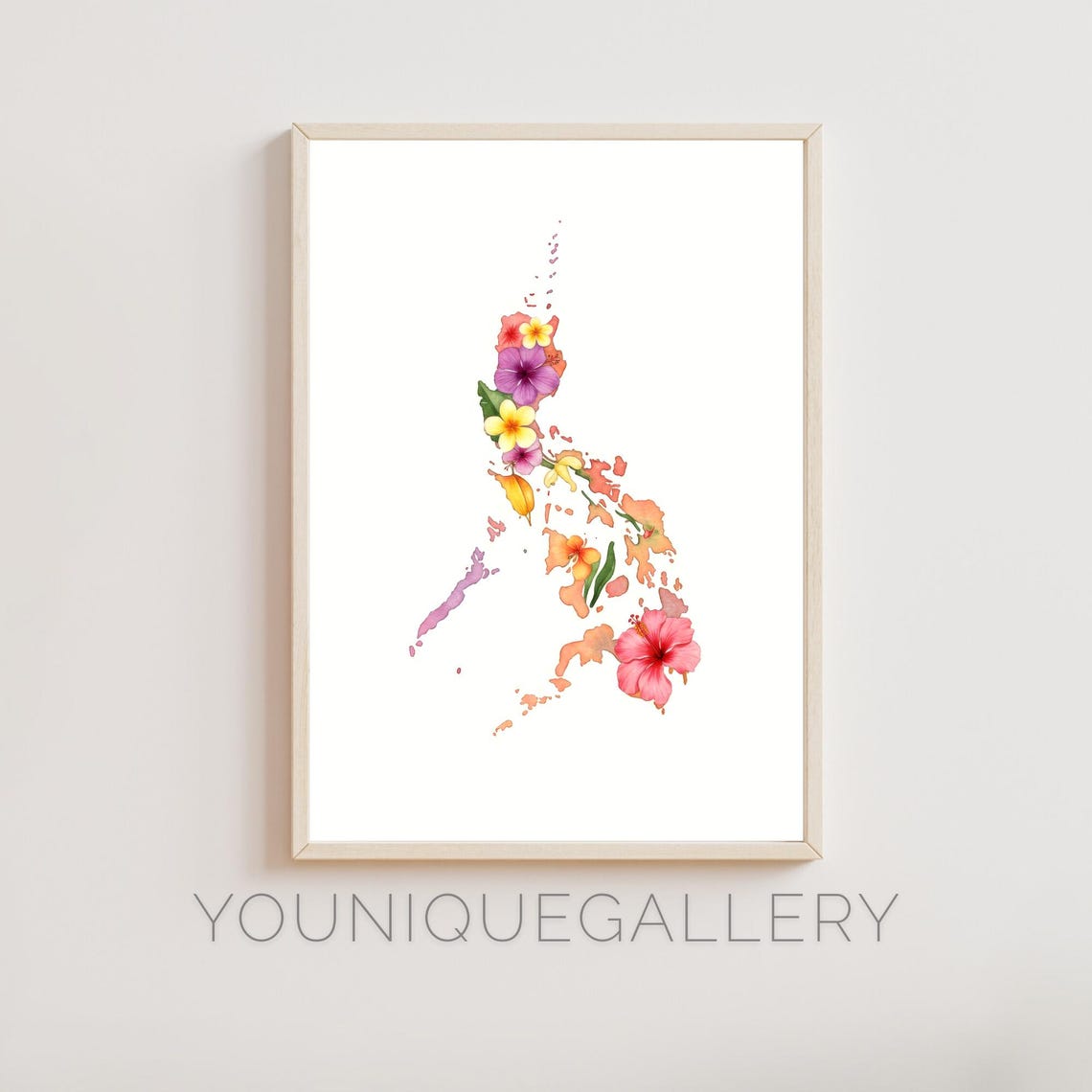 Philippines Floral Map Watercolor Wall Art Print