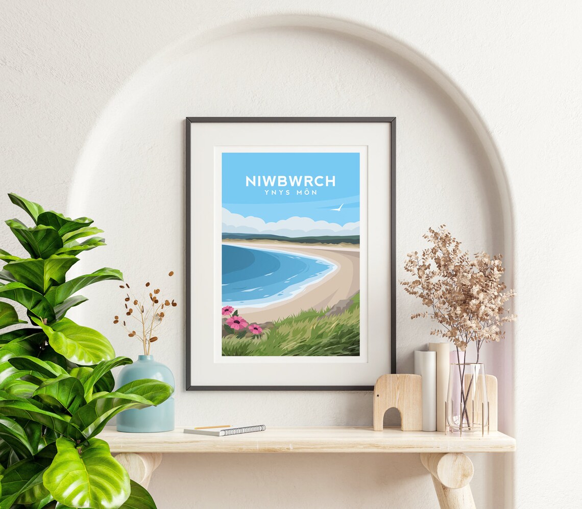 Newborough Anglesey Travel Poster, North Wales Coastal