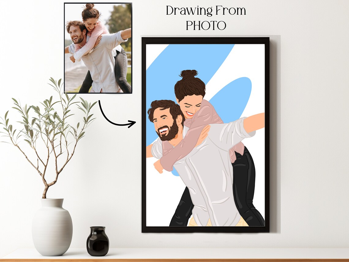 Custom Couple Portrait Personalized Engagement Art Print - Image 2