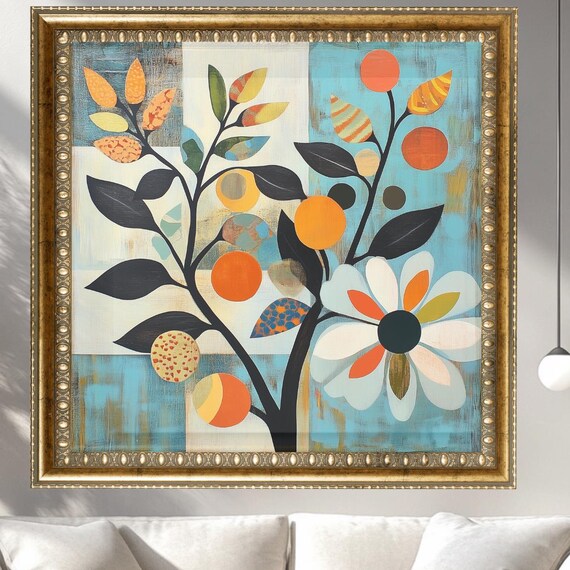 Mid Century Fruit Tree Abstract Botanical Vintage Flower Poster