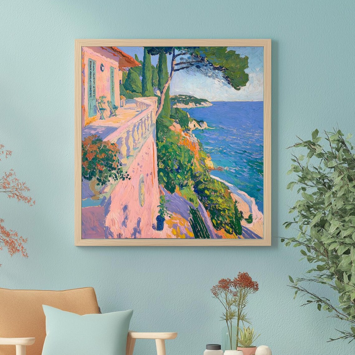South of France Villa Terrace Mediterranean Sea View Art Poster
