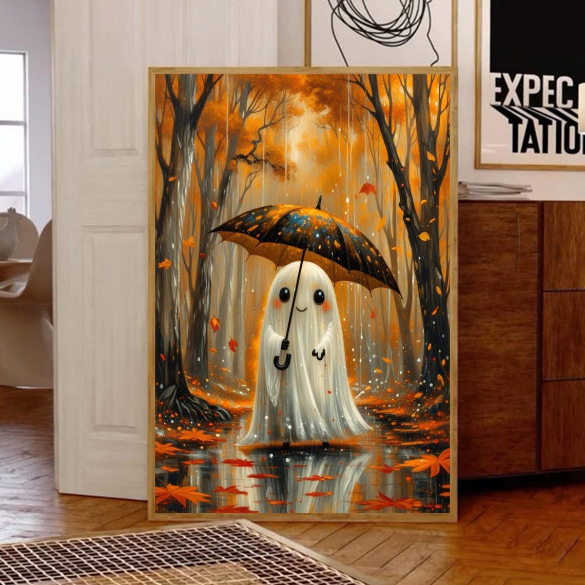 Cute Halloween Poster Fall Decor Print Wall Art Spooky Artwork Premium Canvas Gift