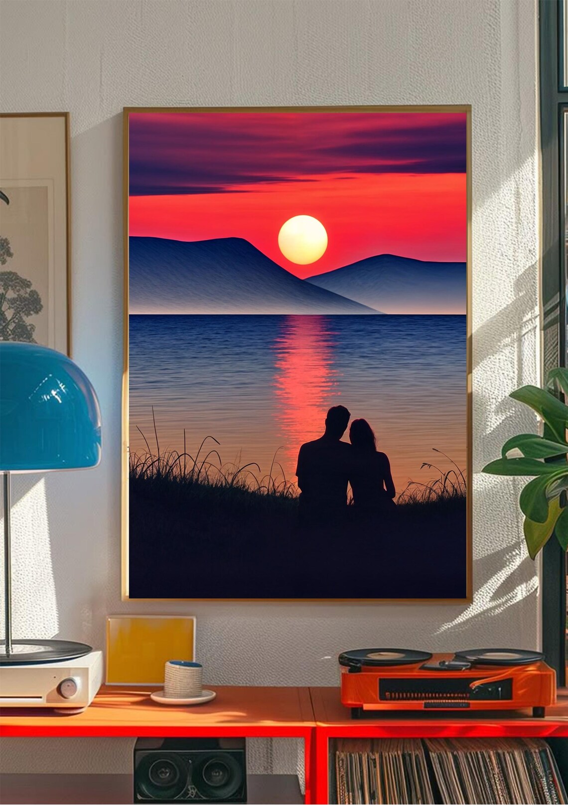 Romantic Sunset Couple Art, Vintage Scenic View - Image 5