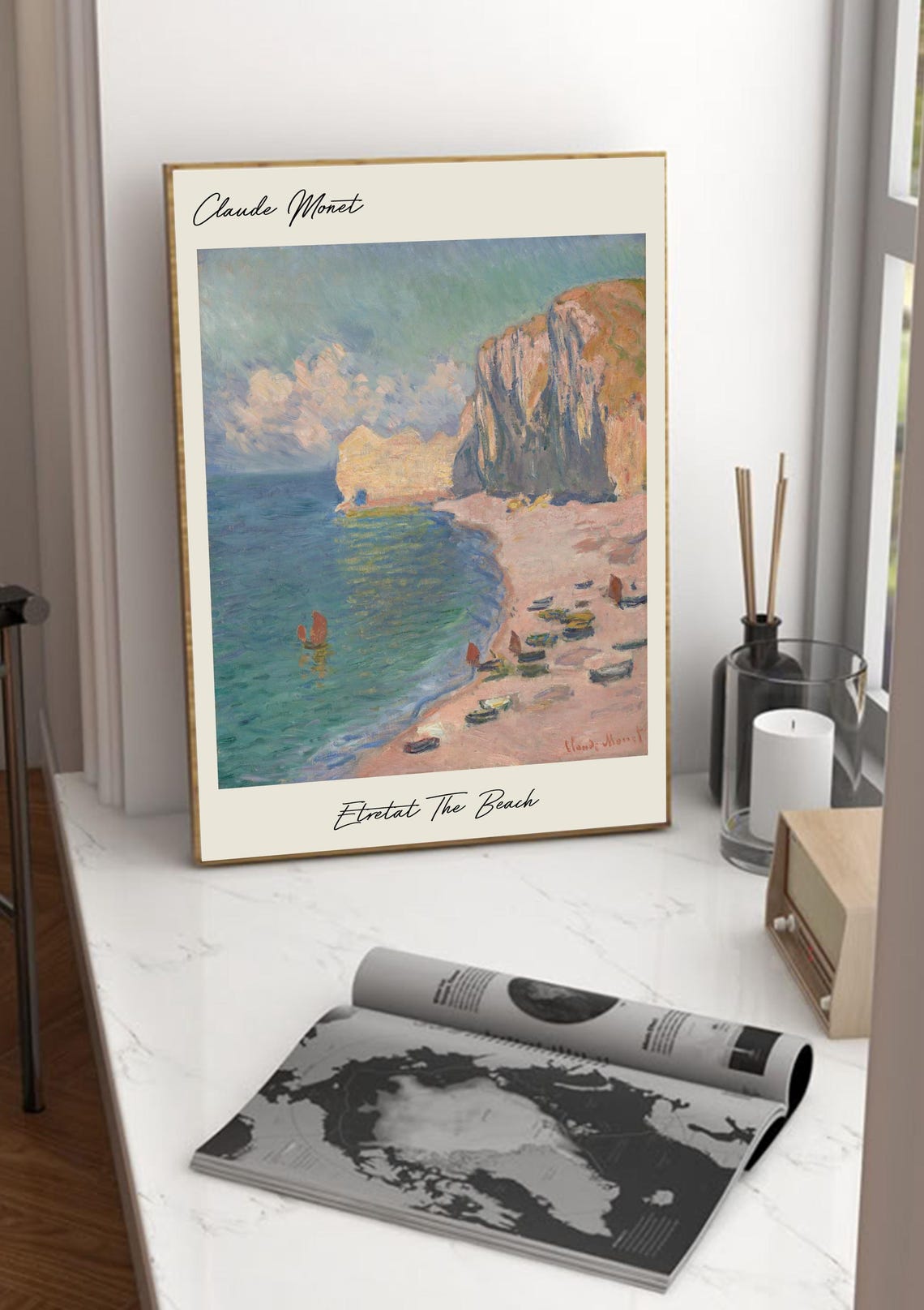 Claude Monet Etretat Beach Vintage Painting, Coastal Scene - Image 3