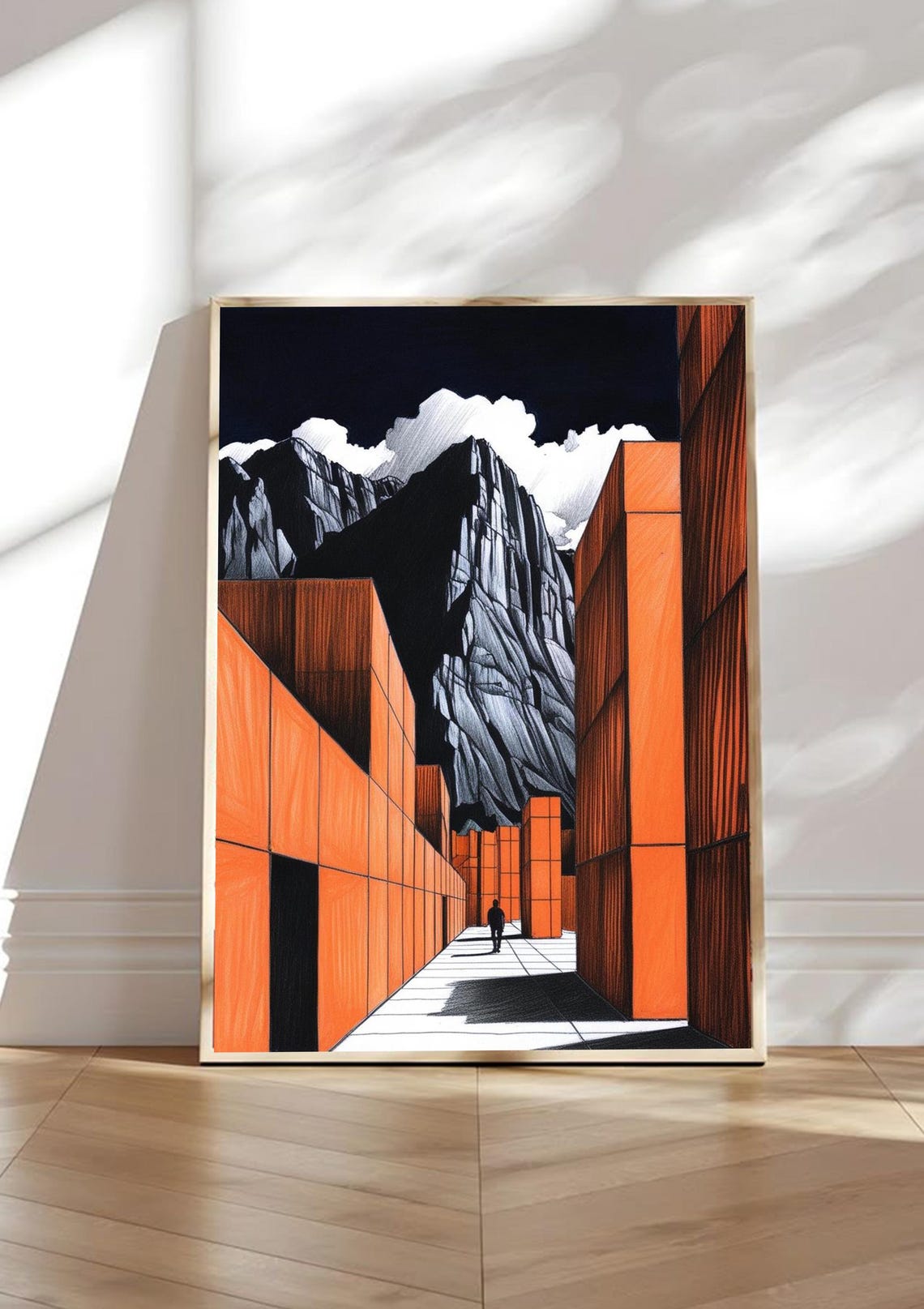 Surreal Mountain Modern Architecture, Vintage Print - Image 4