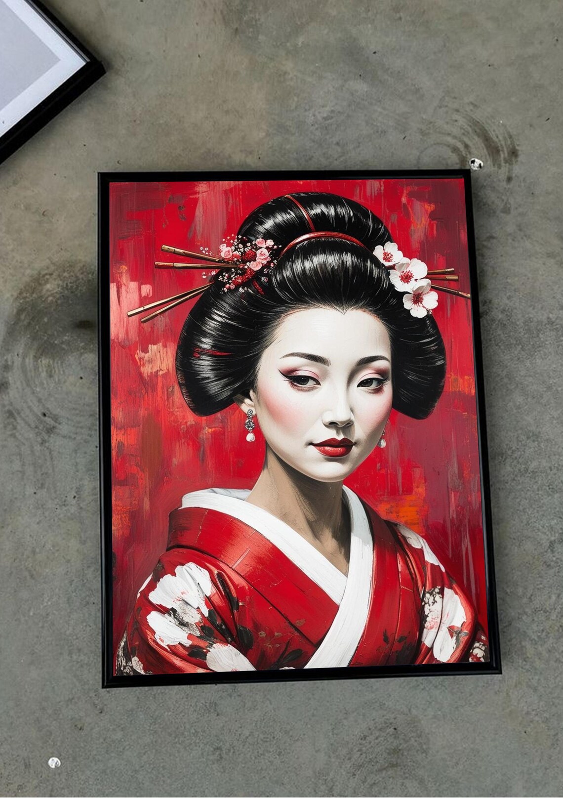 Geisha Women Japanese Kimono Portrait, Art Print - Image 2