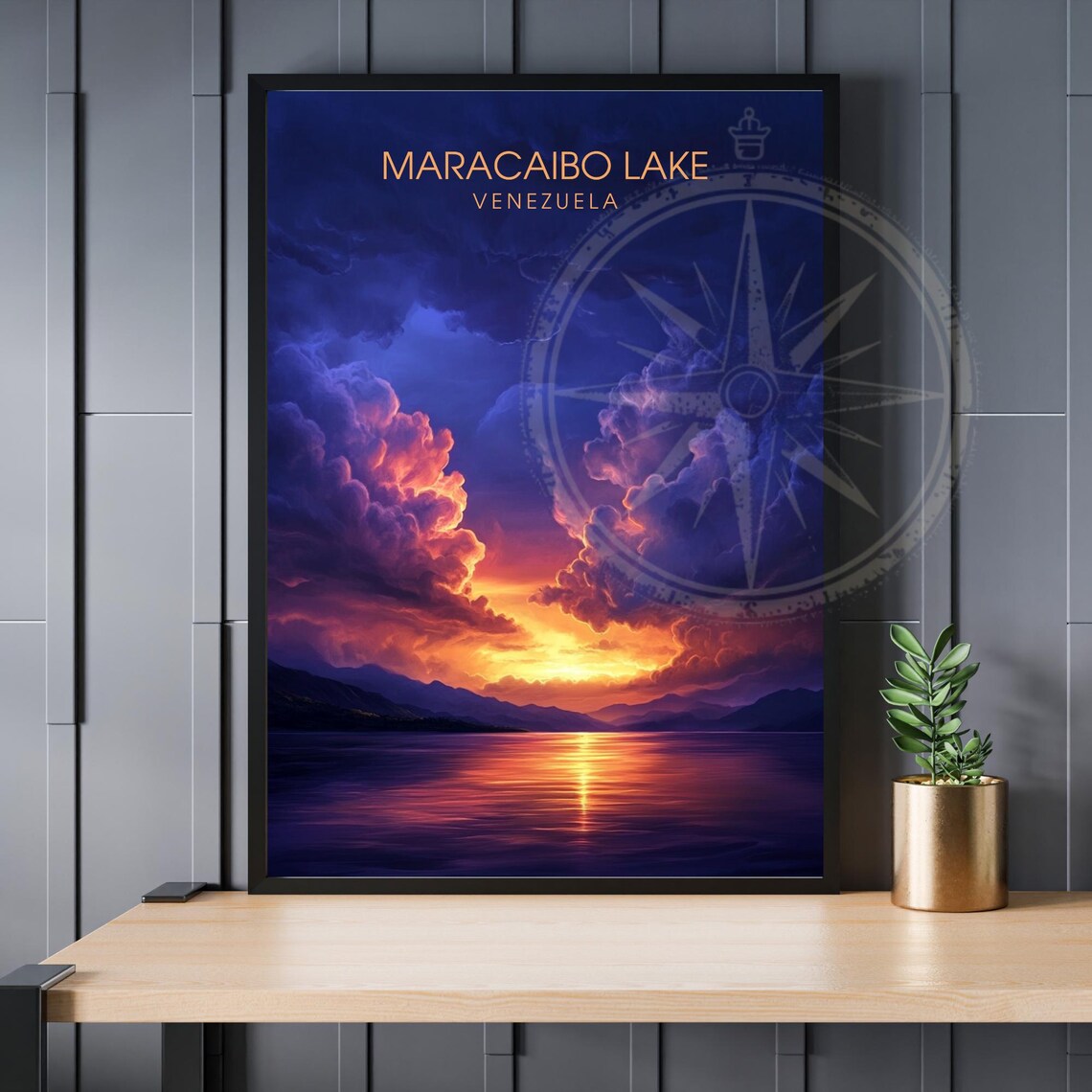 Maracaibo Lake Venezuela Purple Sunset Storm Clouds Travel Poster