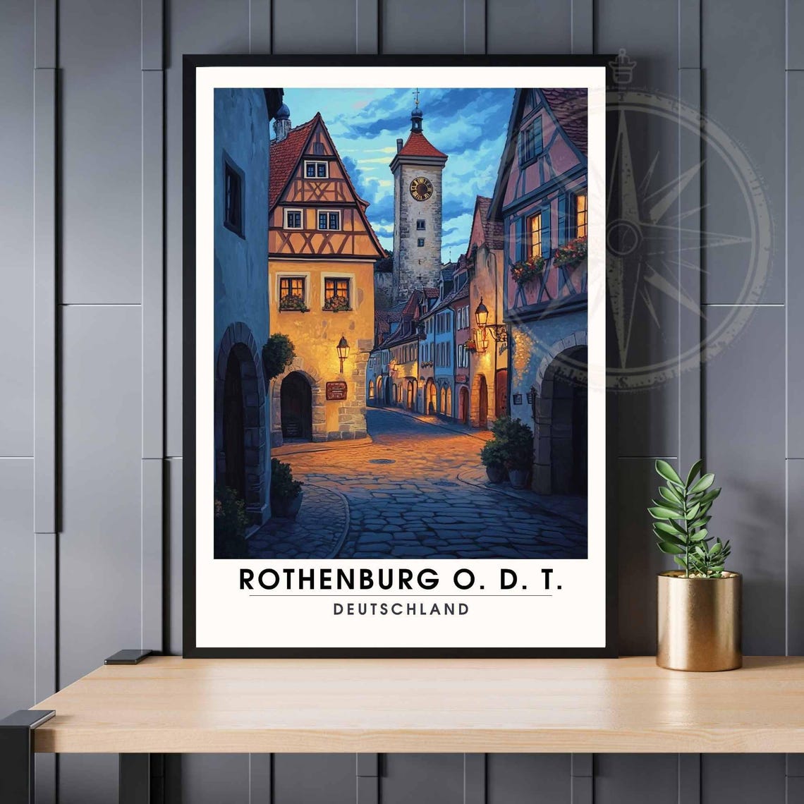 Rothenburg O. D. T. Old Town Clock Tower Evening Travel Poster