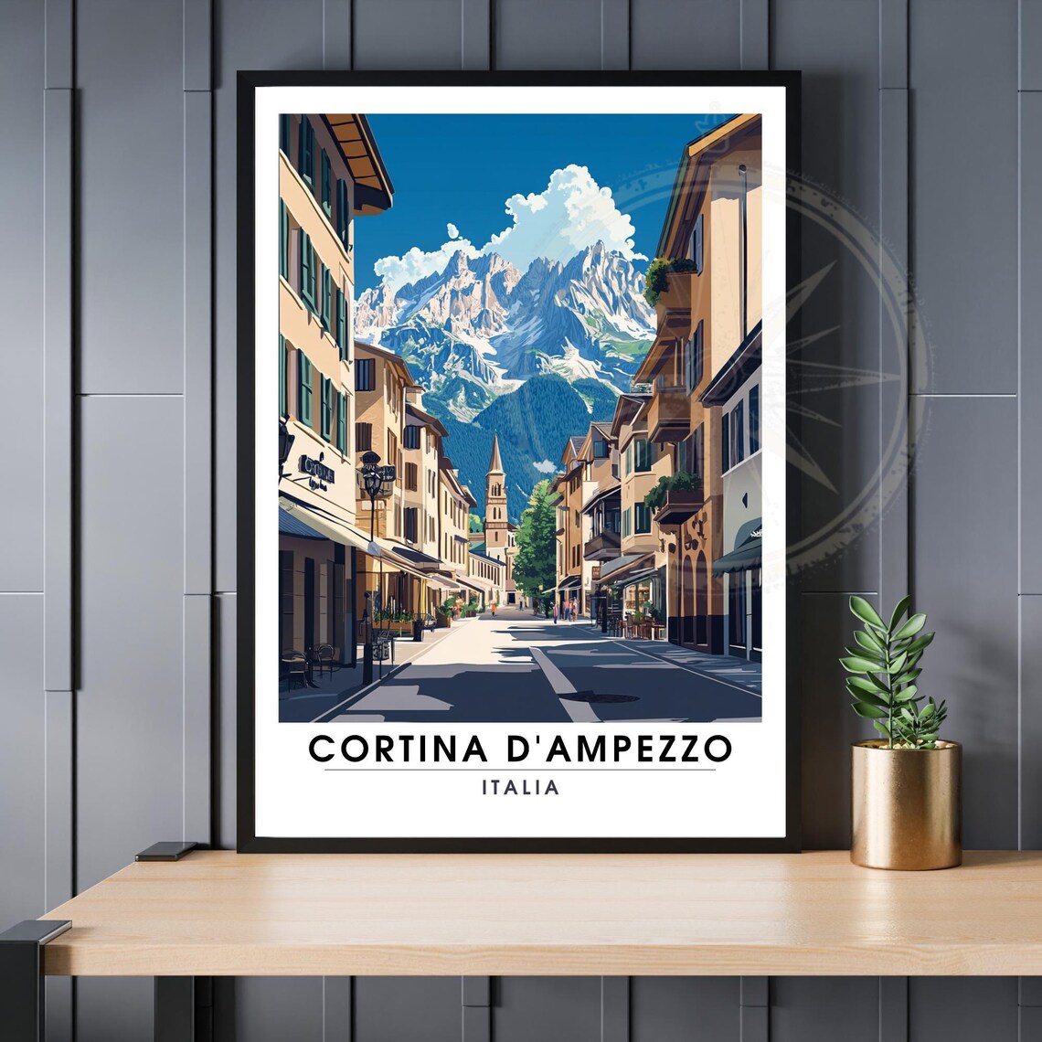 Cortina d'Ampezzo Italia Sunny Old Town Dolomites Travel Poster