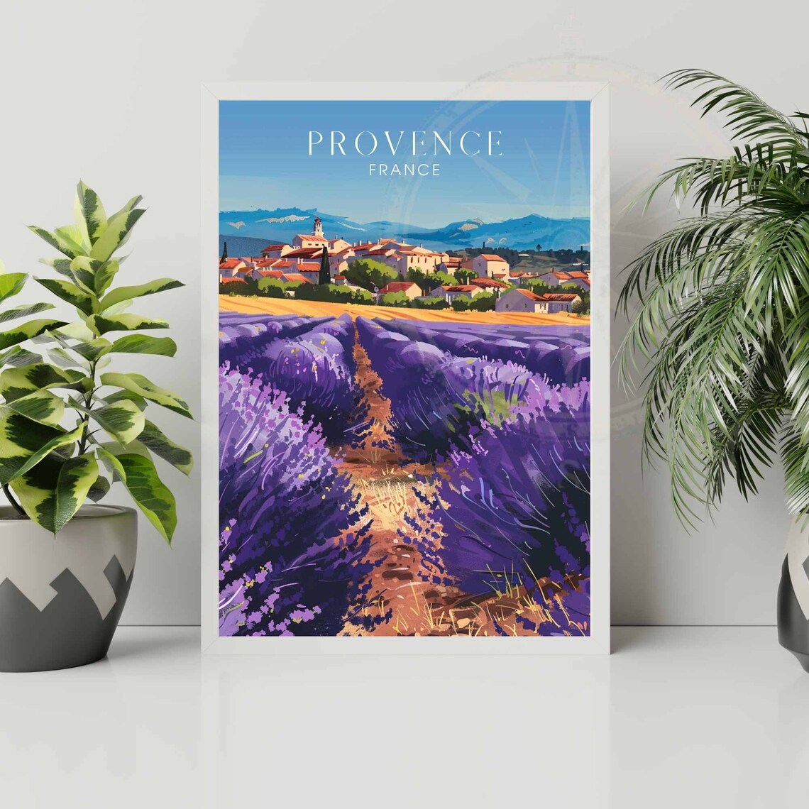 Provence France Lavender Fields Rolling Hills Village Travel Poster