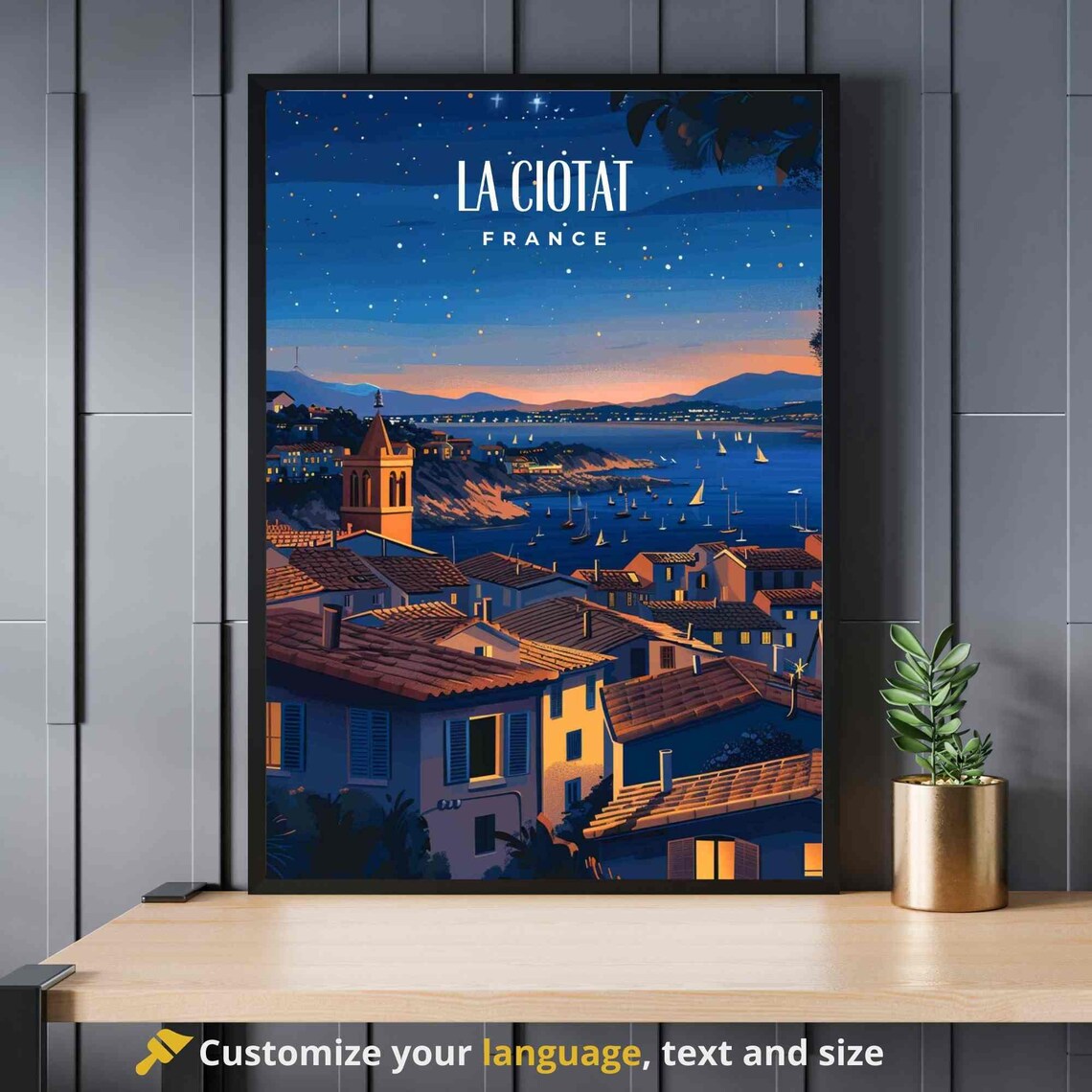 La Ciotat France Night Bay Sailboats Starry Old Town Sunlit Poster