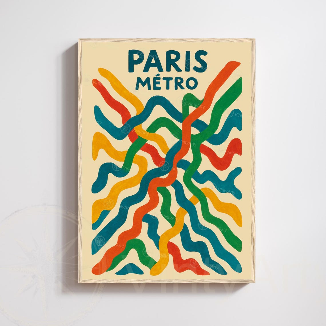 Paris Metro Colorful Retro Subway Map Lines Graphic Art Poster