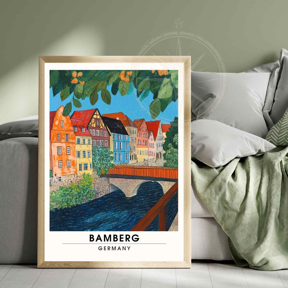 Bamberg Colorful Riverside Houses Stone Bridge Germany Travel Poster - Image 3